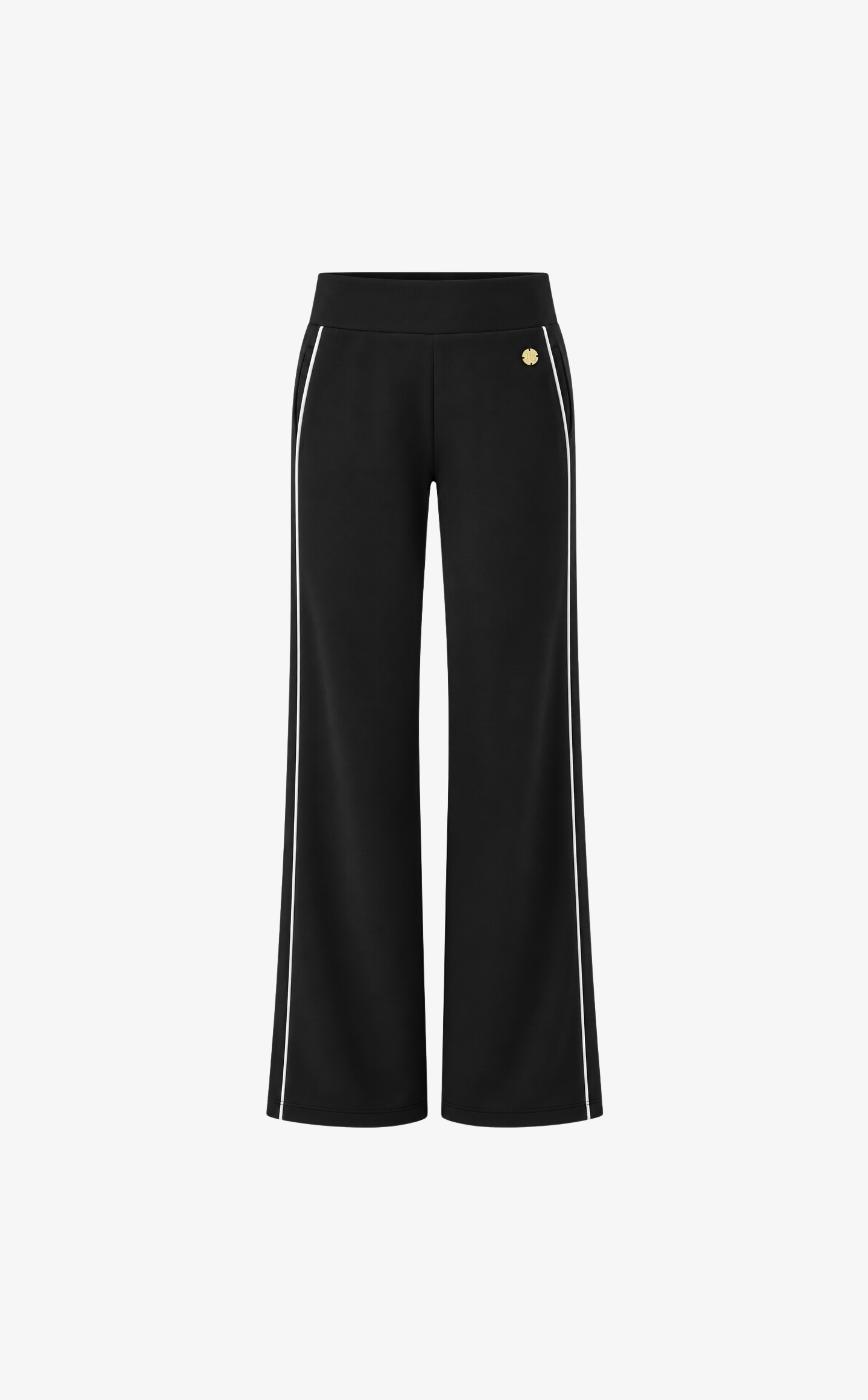 House of Gravity Wide Leg Trouser in Black featuring white contrast side stripes and a relaxed wide-leg fit